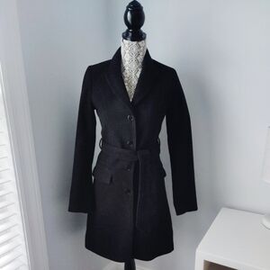 Elegant Black Women's Belted Felted Coat by H&M Size XS 2/4